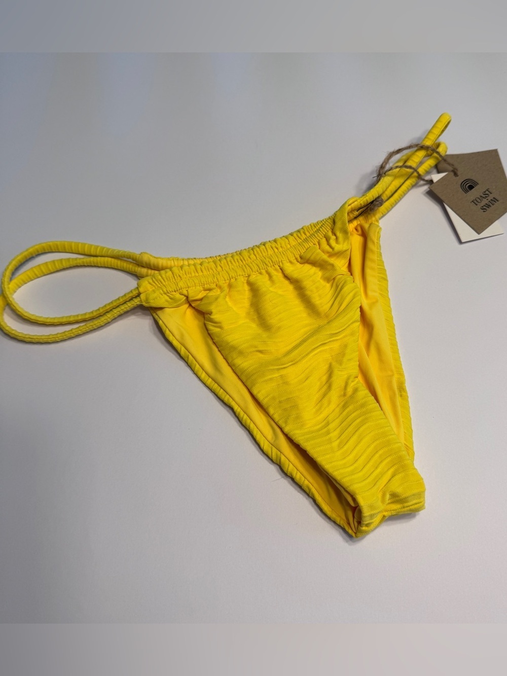TOAST Swim Tunnel Bottom Bikini | Yuzu Yellow Textured Cheeky Size L NWT